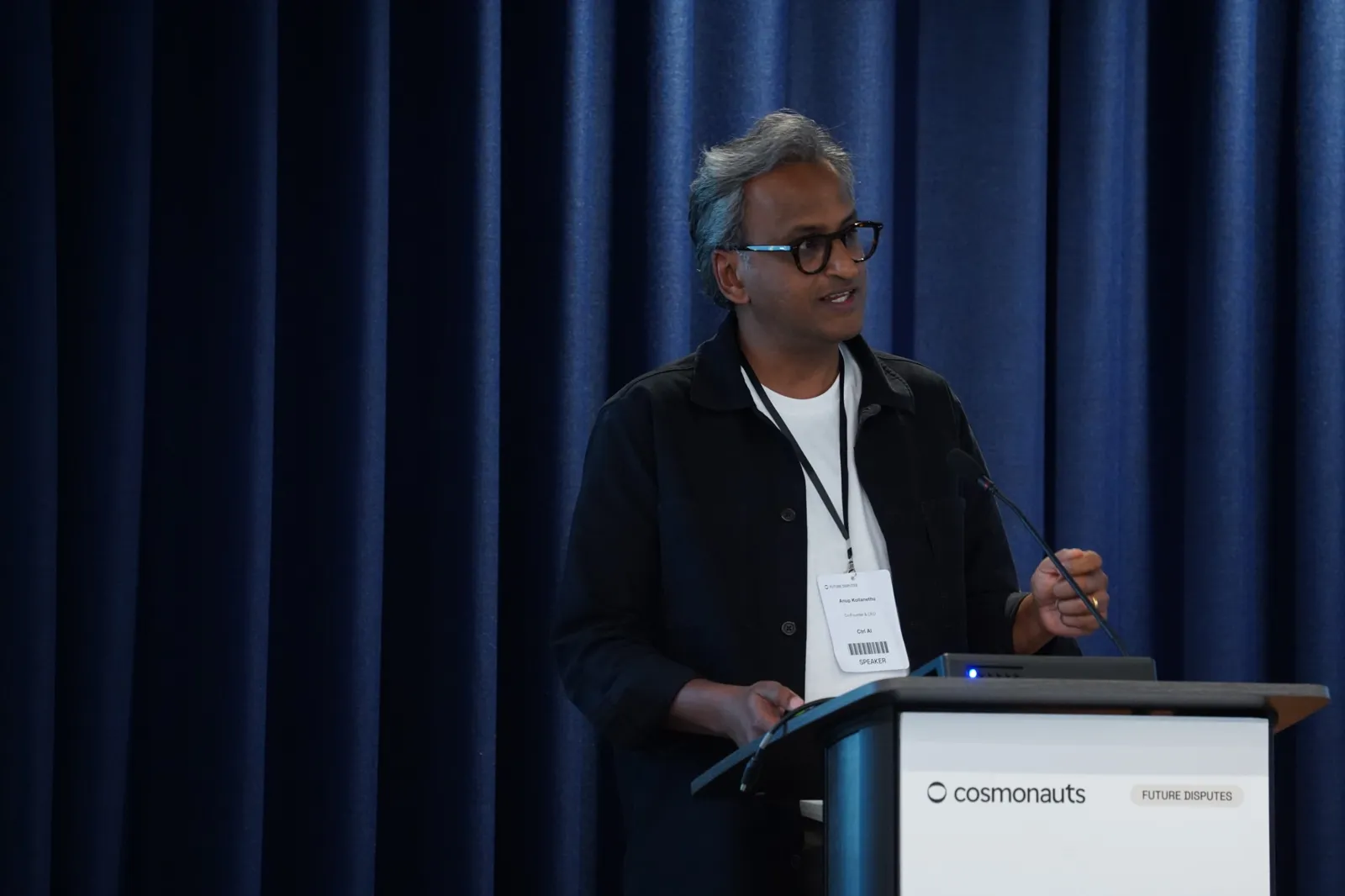 Anup Kollanethu, Ctrl AI’s co-founder and chief executive, giving the closing start-up spotlight at Future Disputes UK, 17 September 2026