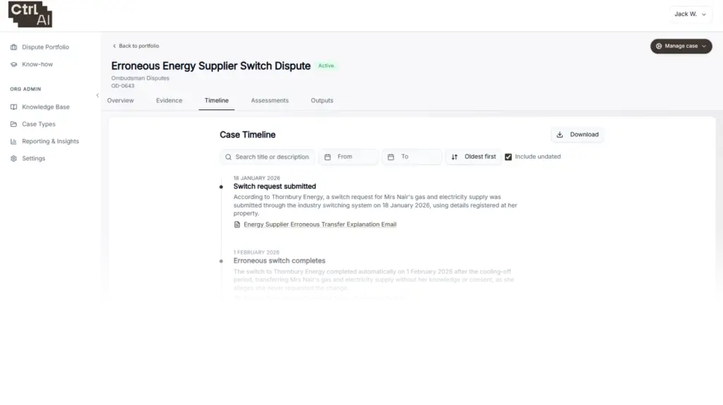 Case timeline built from every document in the file. Demonstration case.